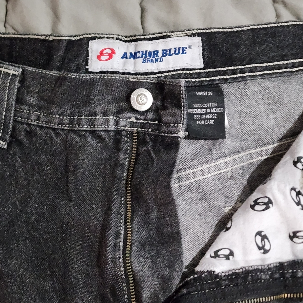 Vintage Anchor Blue Jean Denim Black Shorts Size 38 Y2K Streetwear - Picture 2 of 6
